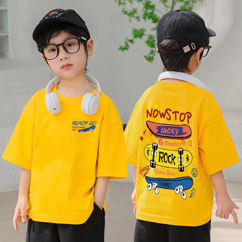Skateboard pattern design, children's single T-shirt, summer short sleeved cotton casual and comfortable top