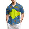 Vintage Palm Tree Hawaiian Blue White Tropical Print Short Sleeve Button Casual Beach Shirt for men