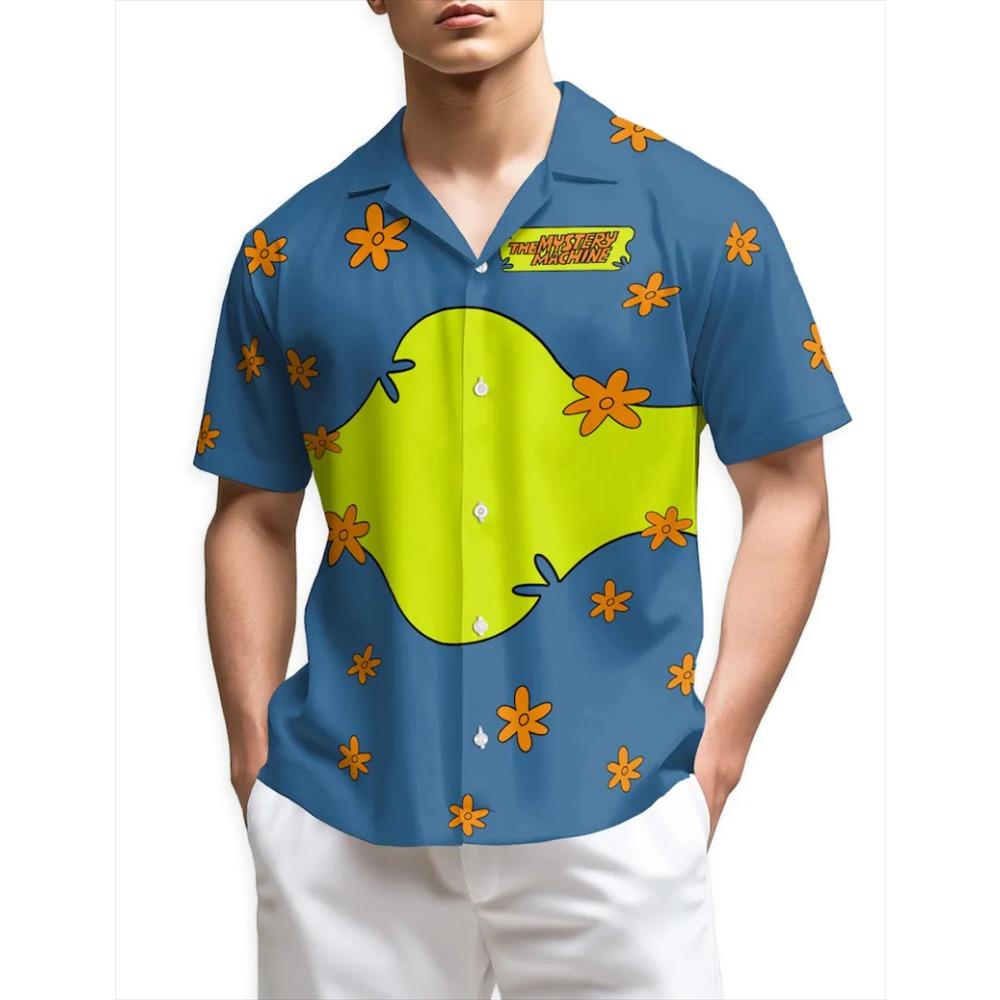 Vintage Palm Tree Hawaiian Blue White Tropical Print Short Sleeve Button Casual Beach Shirt for men