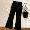 Slightly Pulled Jeans Women's Autumn and Winter Velvet High-waisted Thin Elastic Small Black Pants 89-point Flared Pants