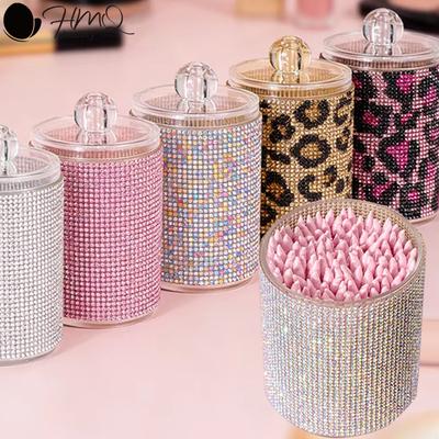 Casetă de depozitare luxoasă cu diamante pentru bețișoare de bumbac Organizator portabil pentru machiaj și cosmetice Container de depozitare pentru bijuterii rezistent la praf Unelte pentru machiaj
