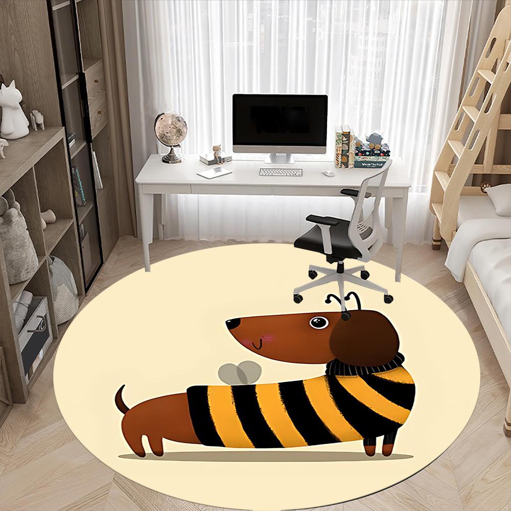 1pc Bee Dog Dachshund Office Round Area Rug, Under Office Chairs Bedroom Living Room Home Decor, Room Deco