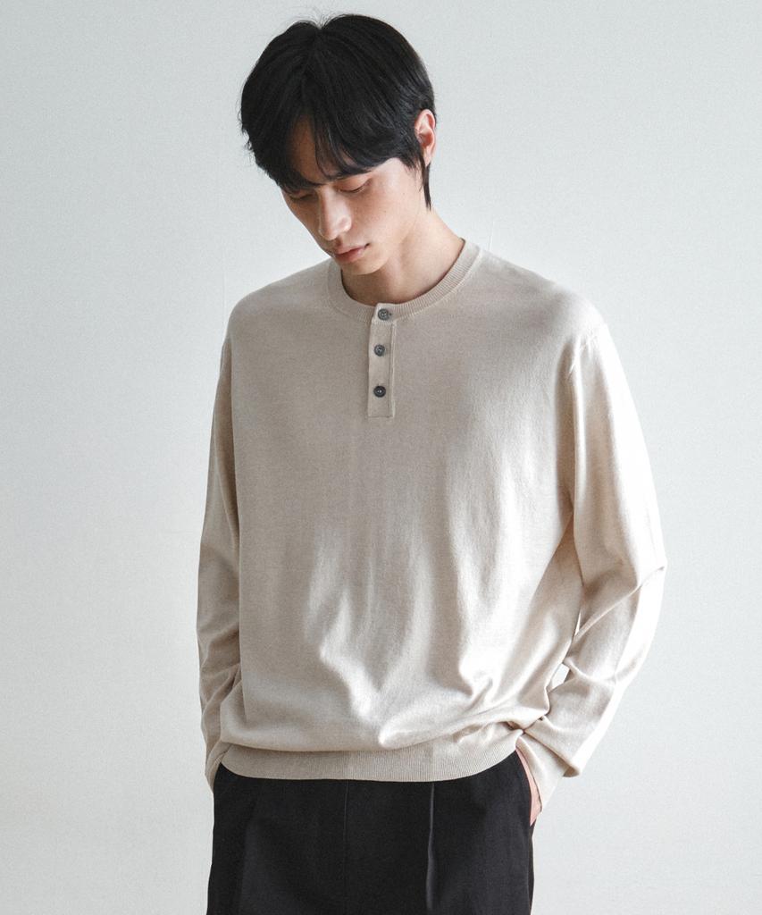 Wednesday Oasis Washable Minimal Henley Neck Knit_Soft Beige(Wc26Kn21)