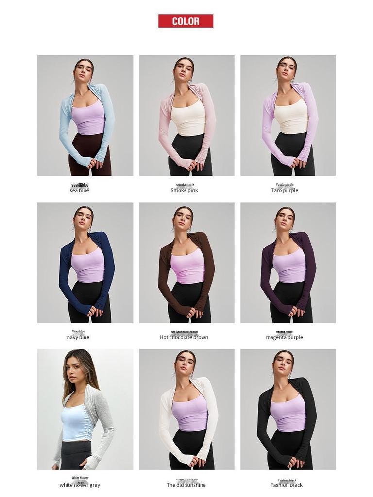 Curated Sports Long Sleeve Yoga Cardigan - Solid Color Shawl for Armpit Coverage & Training