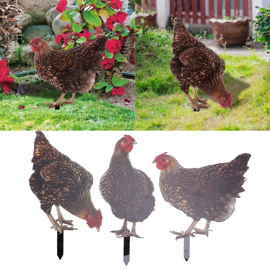 3Pcs Rooster Garden Stake Acrylic Colorful Lifelike Weather Proof Chicken Yard Stake Statue Decorati