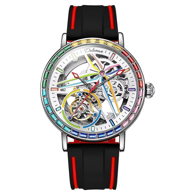 

Men s Top Brand Watch 3ATM Fulll Steel Waterproof Automatic Mechanical Skeleton Design Tourbillon Luminous Men s Watch Silicone срібний/білий