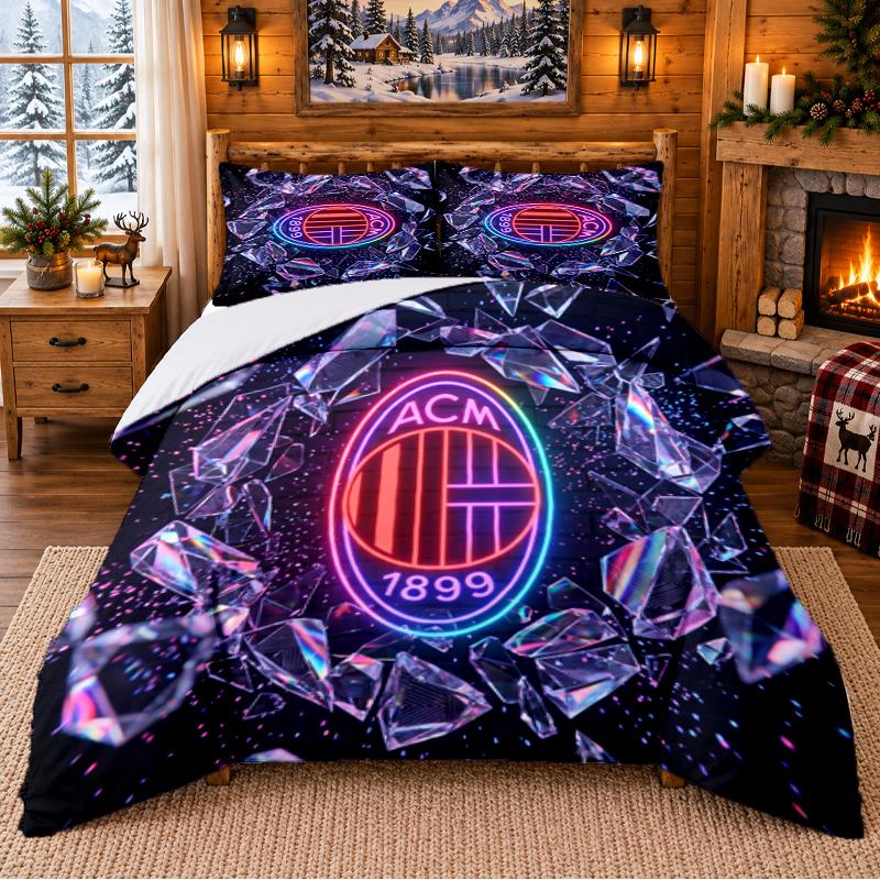Printed 3Pcs Bedding Set AC Milan Pattern Bed Sheet Pillowcase For Bedroom Decor