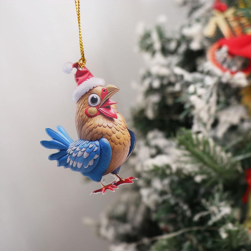 Flat Rooster Pendant Cartoon Cute Christmas Rooster 2D Acrylic Ornament Funny Christmas Chicken Rooster Ornament For Homes Cars