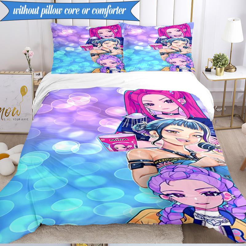 Kpop cartoon 3pcs K-pop music group Bedding set,Ideal for Bedroom, Dormitory,Including Duvet Cover And 2pcs Pillowcases,Fan gifts
