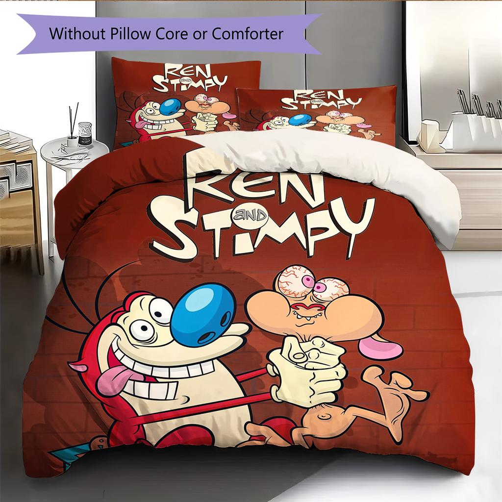 Ren & Stimpy  Pattern Bedding Quilt Set  Home Decoration  Gift (1 * duvet cover + 2 * pillowcase  without core)