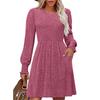 Women's Fashionable Loose-Fit Long-Sleeved Round-Neck Patchwork Solid-Colour Dress