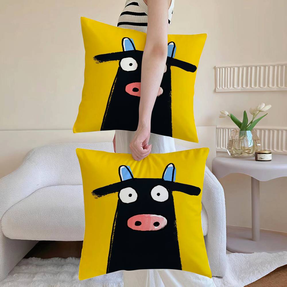 Cute Cartoon Animals Anti-dustmite Pillowcase Invisible zipper silky short plush Sofa cushion cover