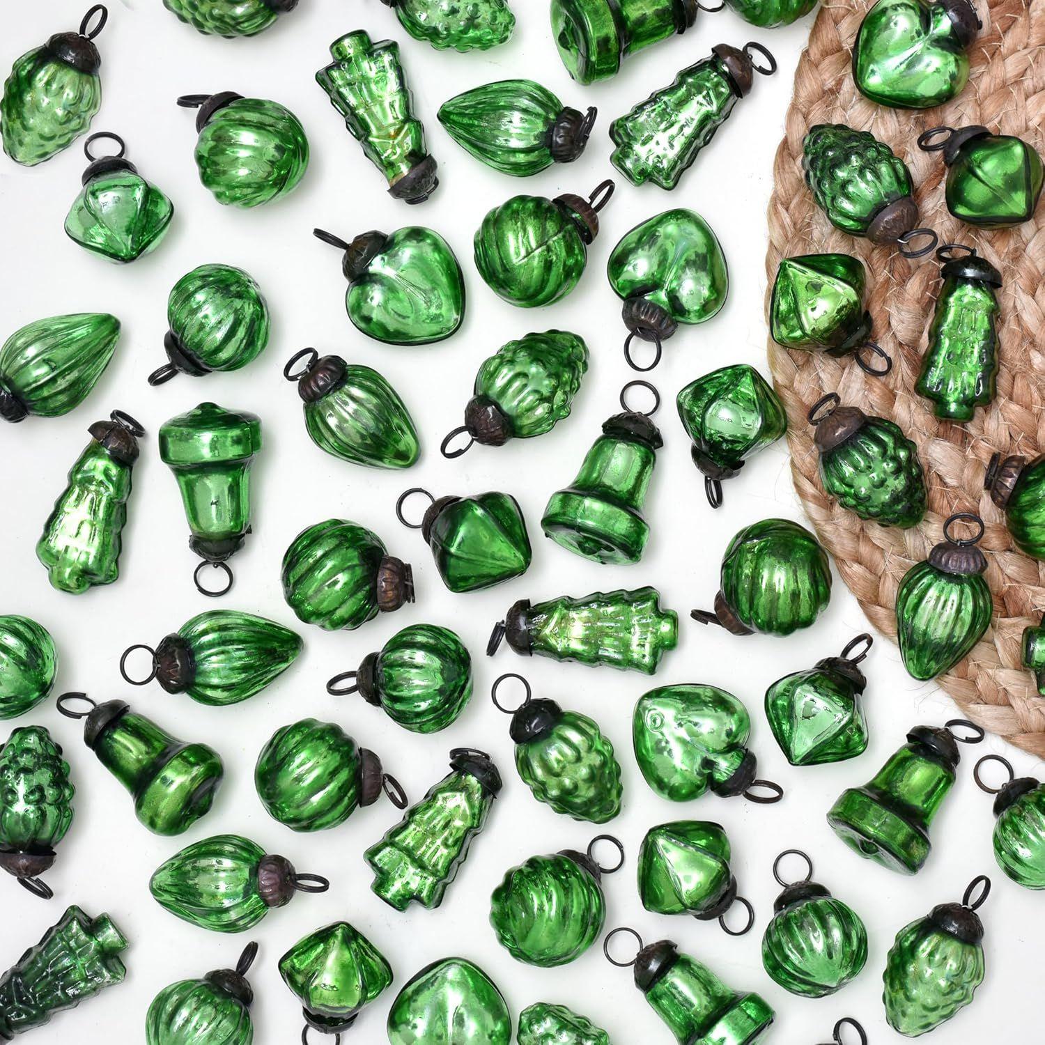 

25 штук серебряные и зеленые стеклянные винтажные рождественские украшения мини оптом ртутные декоративные украшения рождественские шары для Хэллоуина, рождественской елки 1 x 1.5 inch