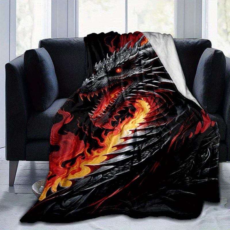 1pc Dragon Flame Printing Lightweight Flannel Blanket, Comfortable and Warm Blanket, for Camping Sofa Bed and Couch Office, Gift