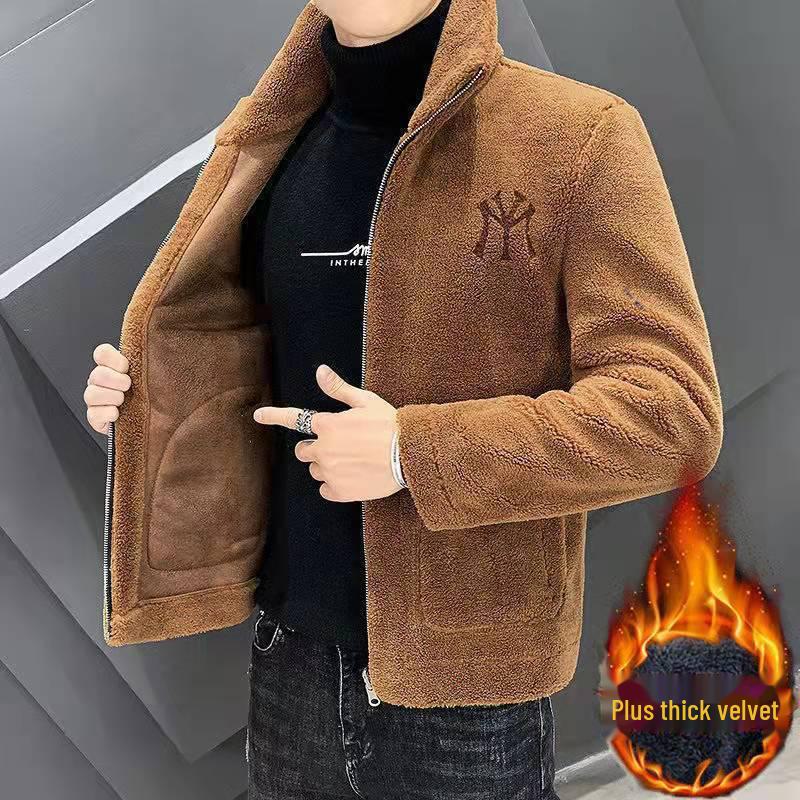 Men's Trendy Imitation Lambskin Jacket - Thick, Lapel Short Top, Plus Size, Autumn/Winter