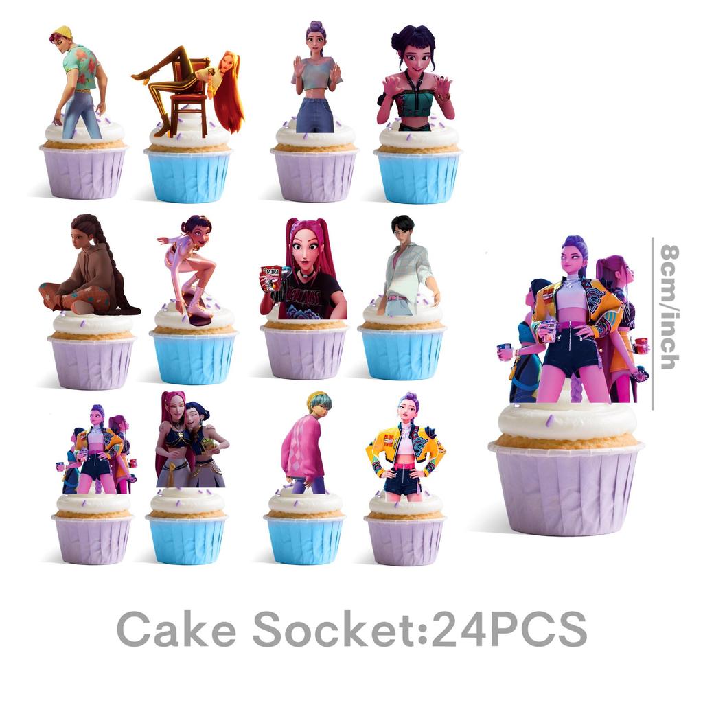 K-Pop Blue Witch Hunter Birthday Party Banner, Cake Toppers, and Balloon Set Decorations