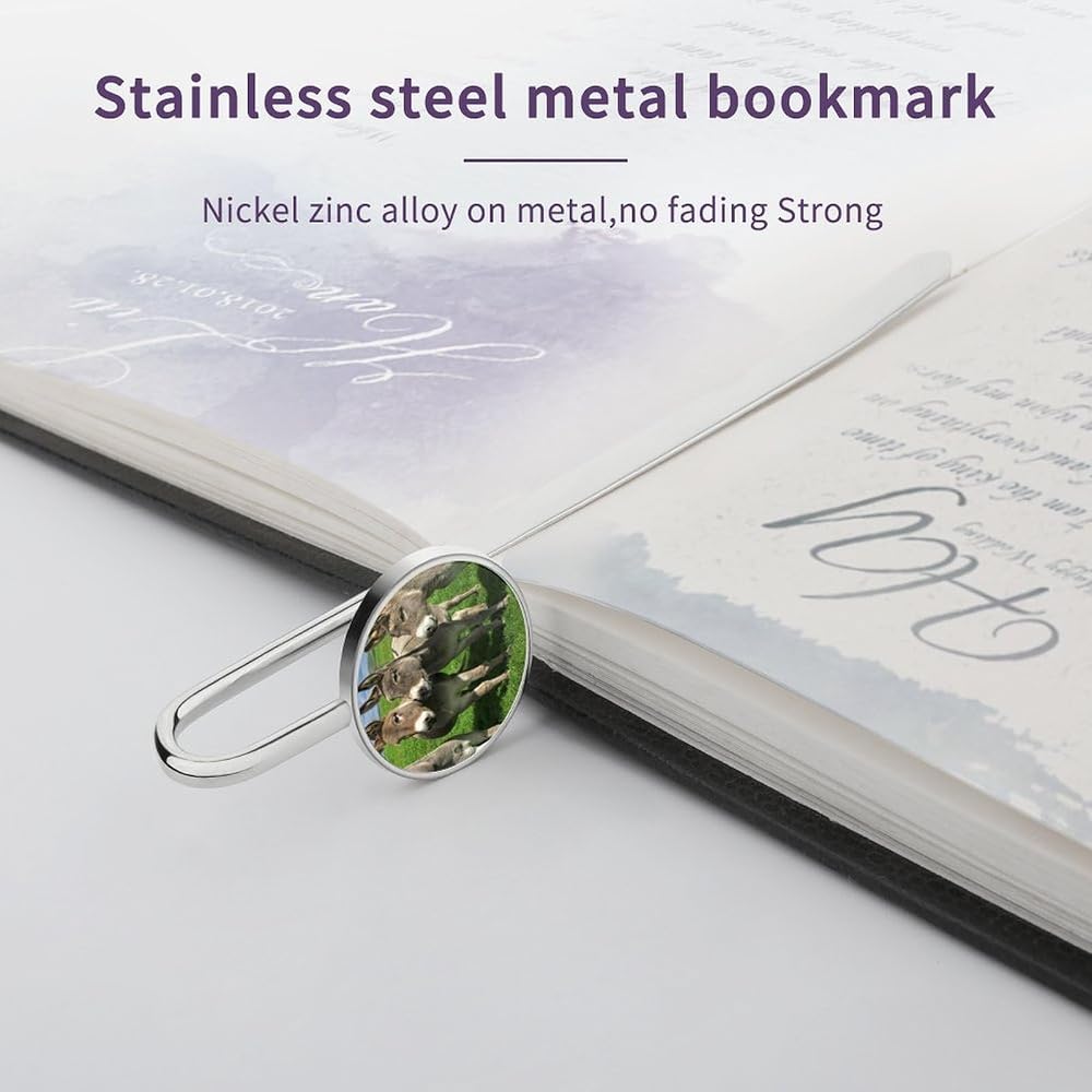 Green Prairie Donkey Stainless Steel Metal Bookmark Long Bar Page Marker with Round Ornament Read...