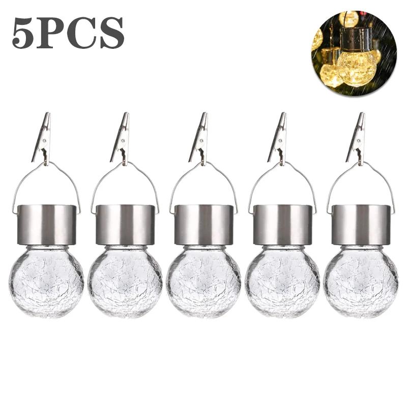 1/3/5PCS Solar Powered Outdoor Hanging Lights Colorful LED Cracked Glass Ball Design Waterproof Pathway Lantern for Garden Decor