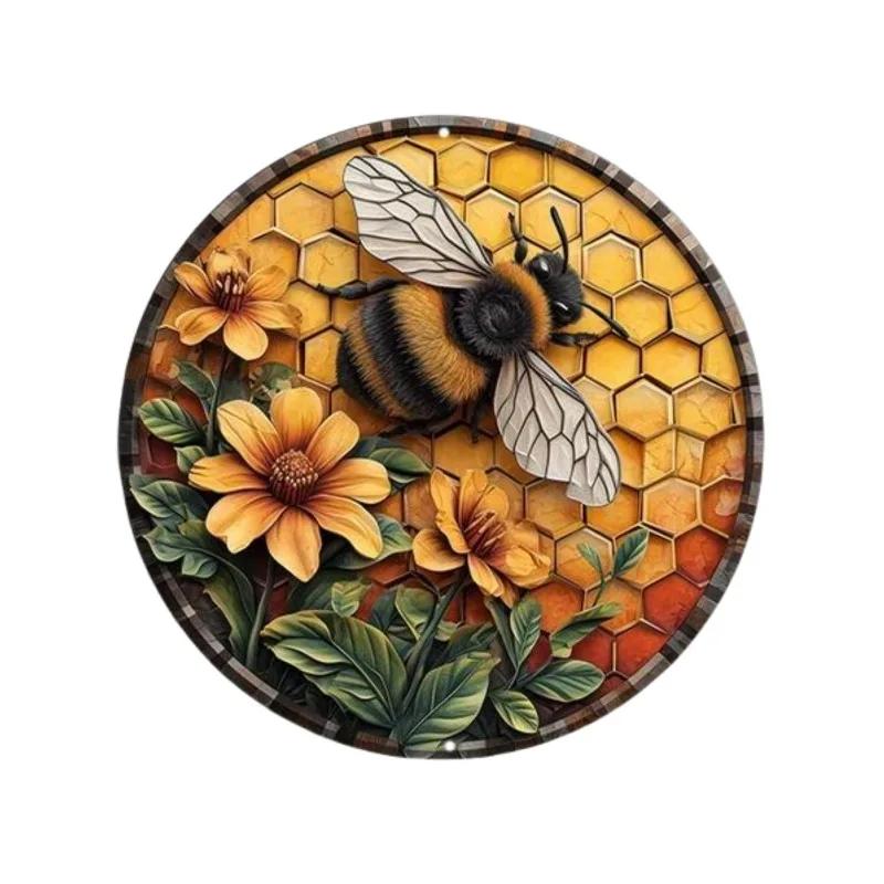 Vintage Botanical Dragonfly Bee Themed Metal Tin Sign HighDefinition Metal Tin Sign D Flat Products Design with Enhanced D