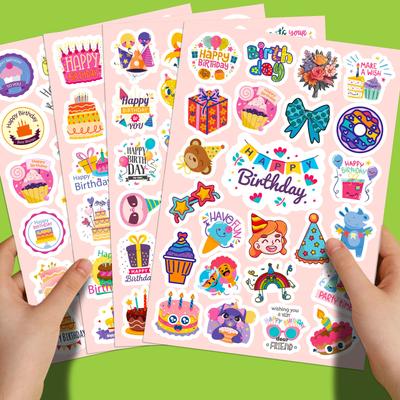 100 Stickers Birthday Cake Stickers Birthday Party Cake Balloons Candle Decoration Graffiti Stickers 4 Sheets