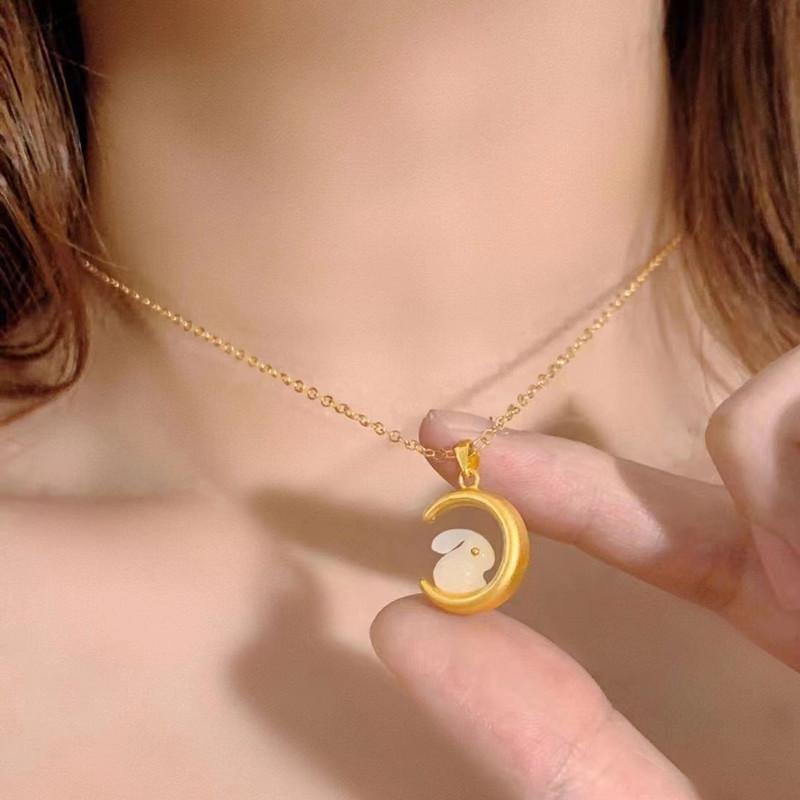 Auspicious Year of The Rabbit In China Necklace Stainless Steel Star Moon Rabbit Niche Design Simple Pendant Cold Wind Necklace