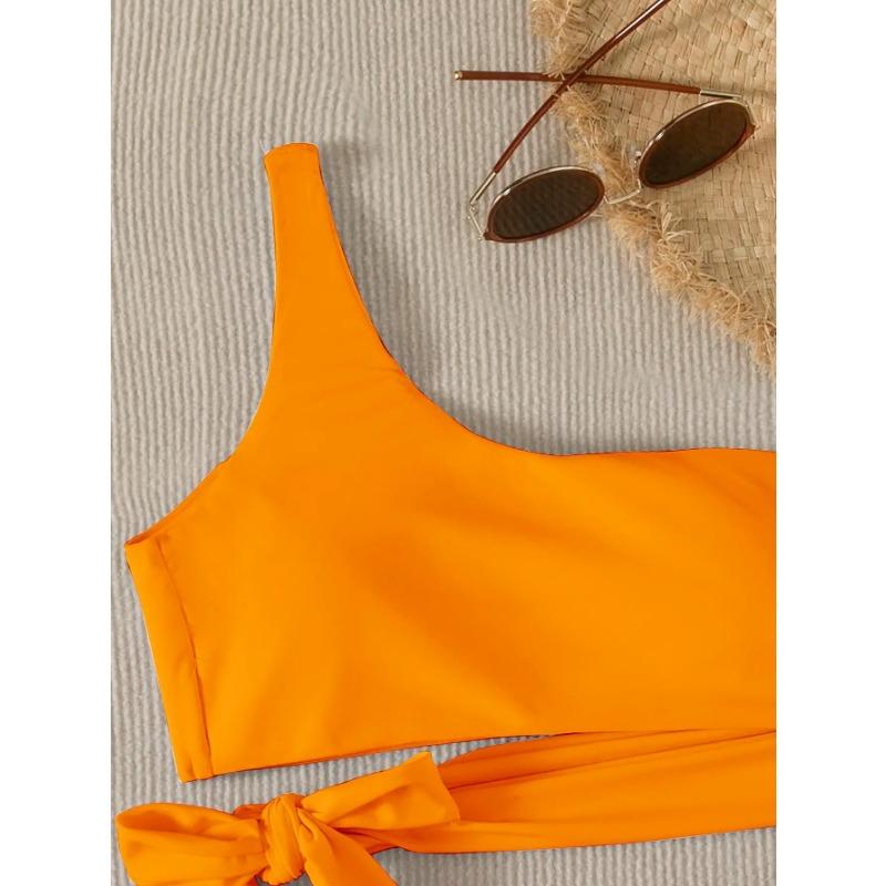 Skinny suspender bikini resort island bright swimsuit with one shoulder
