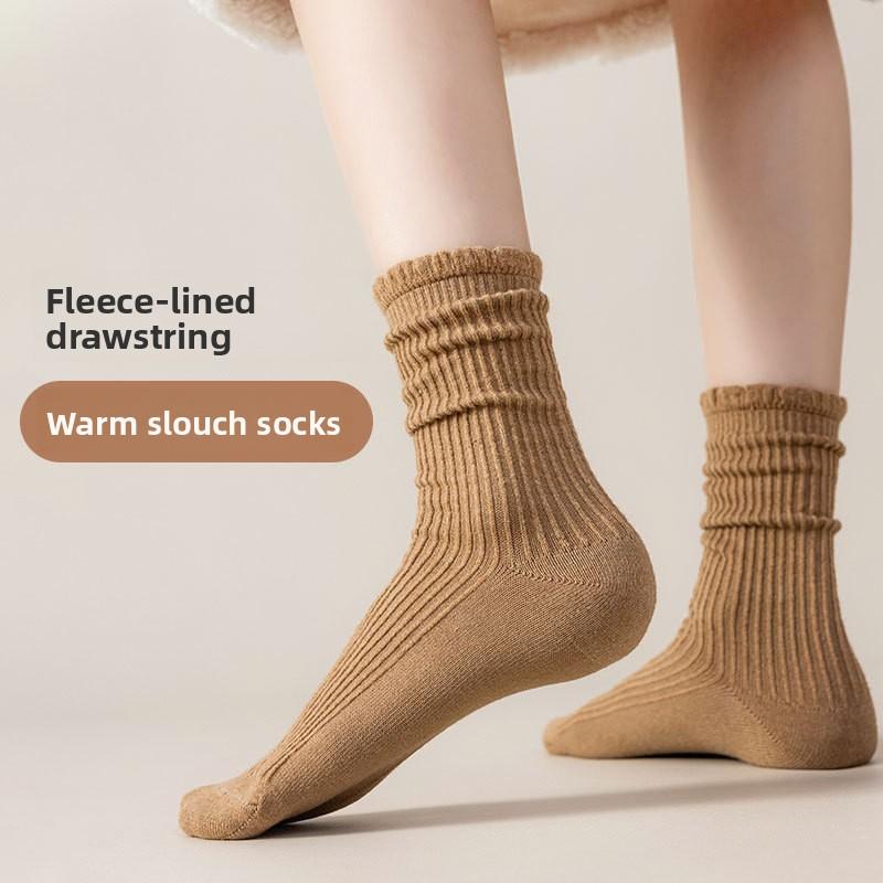 Female Autumn and Winter Warm Wooden Ear Lace In The Tube Pile Socks