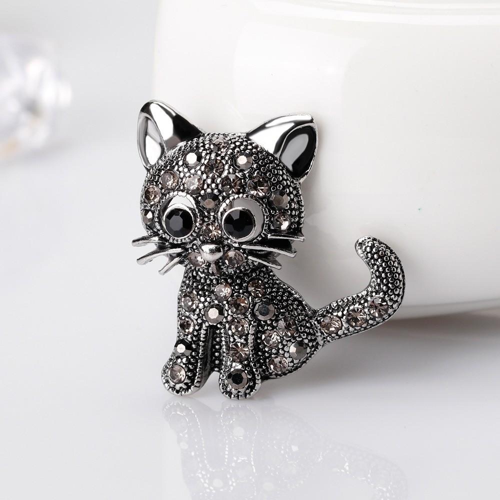 Zircon Crystal Cat Brooches Clothing Accessories Vintage Brooches Cat Badge Pins Unisex