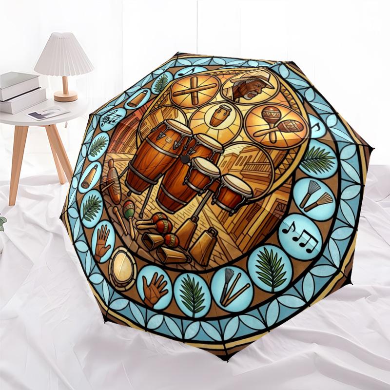 Cuban Music Instruments Pattern Umbrella, Portable and Foldable Design, 8 Ribs, a Casual Accessory for Halloween, Christmas, and Birthday Gifts.