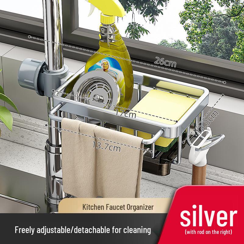 Space Aluminum Sink Organizer with Dishcloth Holder & Drain Tray