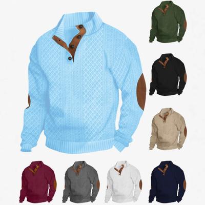 New Autumn and Winter European Size Men's Outdoor Casual Stand-up Collar Long-sleeved Jacquard Knitted Pullover Button-down Sweater
