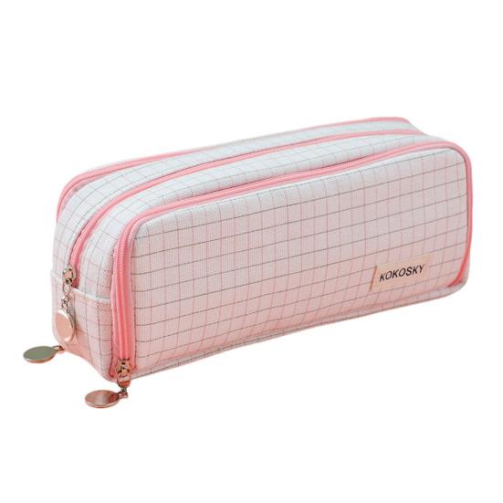 Large Capacity Canvas Pencil Case with Zipper Closure Multi Layer Pen Holder Pouch Stationery Organizer