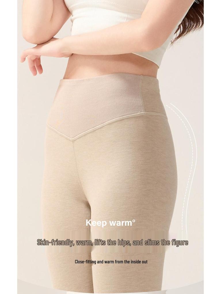 Women's High-Waisted Cashmere Silk Thermal Pants with Antibacterial Fleece Lining