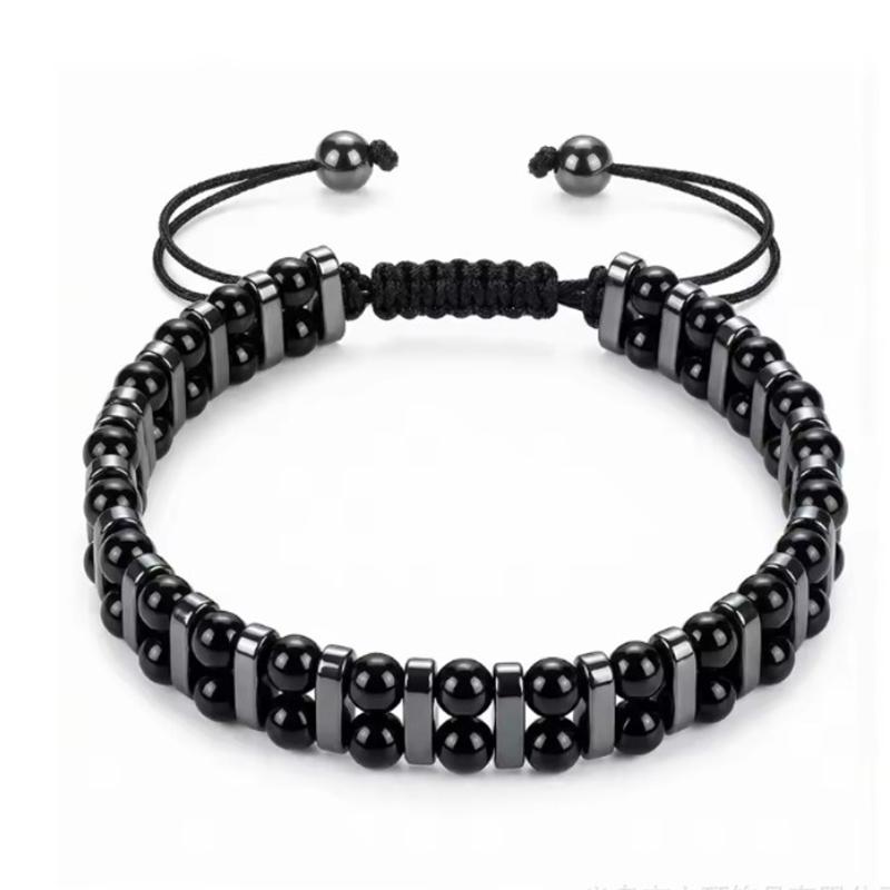 Turquoise Hematite Double Layer Bracelet – Adjustable Braided Jewelry, Protection Strength Gift for Men & Women
