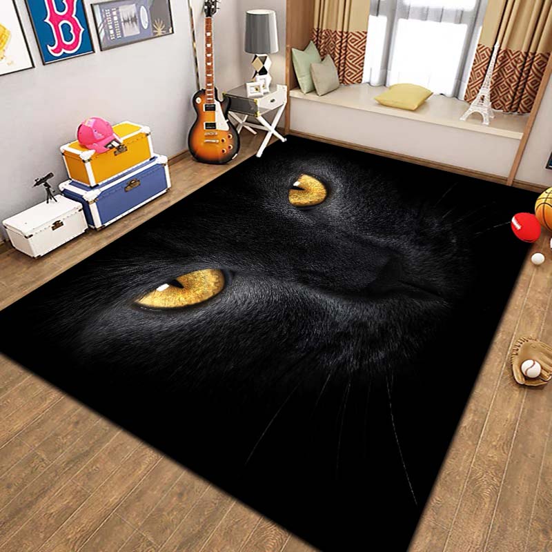 Cute Cartoon Cat Pet Animal Print Flannel Area Rug Non‑Slip Soft Floor Mat For Couch Bedroom Living Room Indoor Home Decor Gift