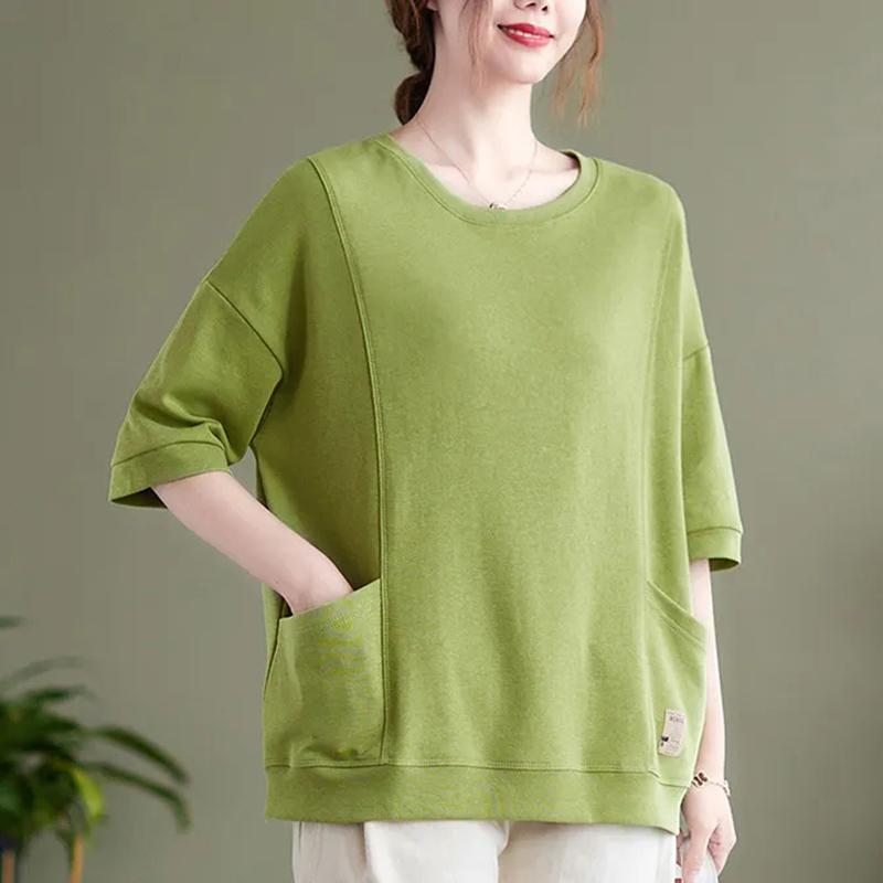 

Хлопковая футболка, топы с короткими рукавами большого размера, женские весенне-летние удобные повседневные нижние рубашки, однотонные женские топы с карманами L белый