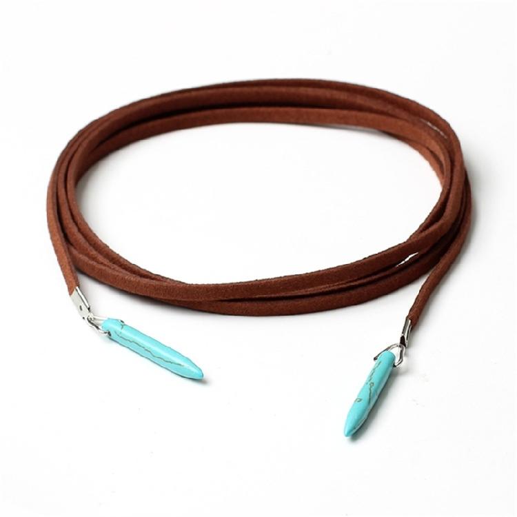 

Turquoise Charm Necklace Bohemian Jewelry Natural Blue Stone Lariat Wrap 1 коричневый