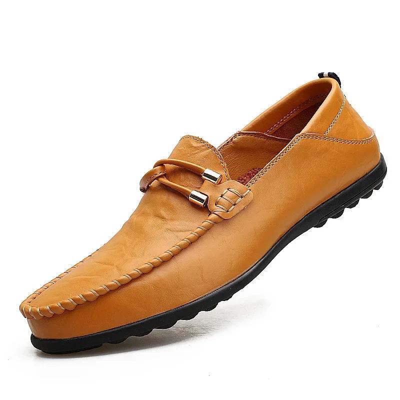 Fashion Men's Shoes Spring/Summer Cowhide Casual Shoes Men's English Lazy Leather  Soft Leather Flat Bottom Doug  Loafers Men