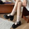 Women's Lolita Style Shoes 2025 French One Pearl Bow Round Toe Chunky Heel Mary Jane Shoes High-heeled Thick-soled Women Shoes