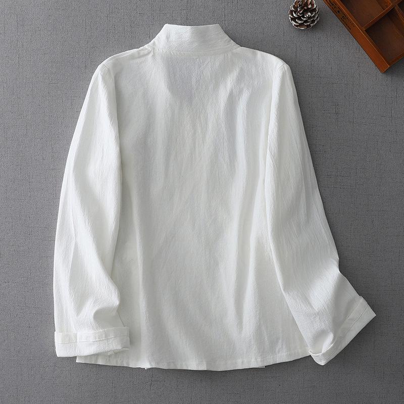 Enhanced Chinese Hanfu Long Sleeve Shirt: Autumn/Spring Zen Workwear for Women's Tea Ceremony