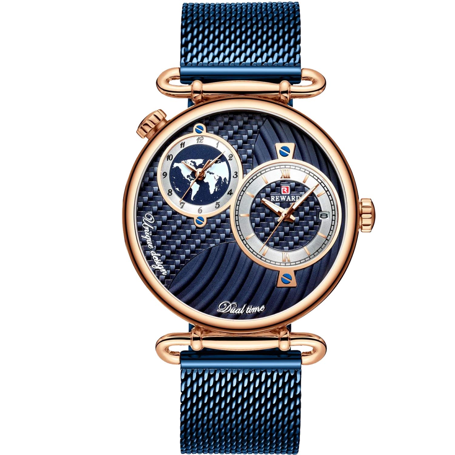 

RORIOS Men s Japanese Quartz Watch with Mesh Band, Multi-Hand Analog Display, Stylish Sports Watch, Waterproof, Perfect Gift, Navy