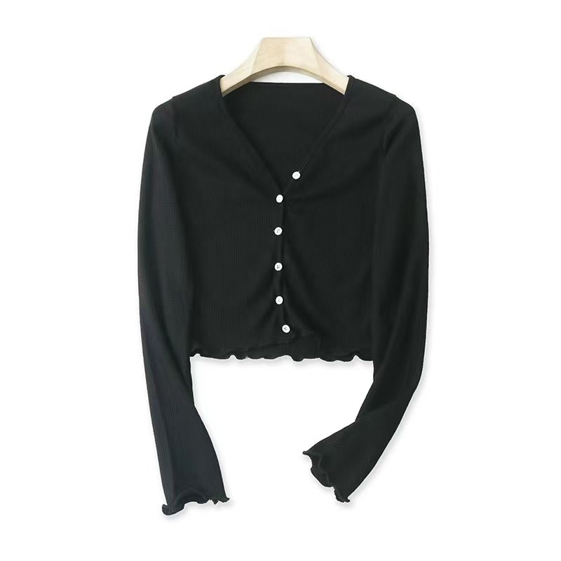 

Wooden Ear Cotton V-neck Single Breasted Export Cardigan Black M