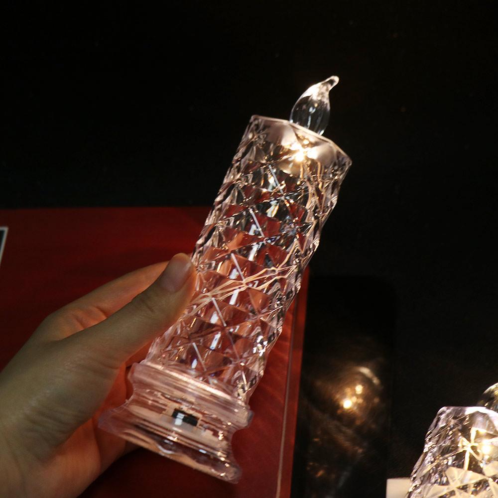 2Pcs Rose Projection Crystal LED Candle Light Flameless Electric Candles  Party Decoration