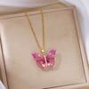 Romantic Blue Crystal Butterfly Necklace for Women Girls Double Layer Shiny Zircon Clavicle Chain Elegant Banquet Jewelry Gifts