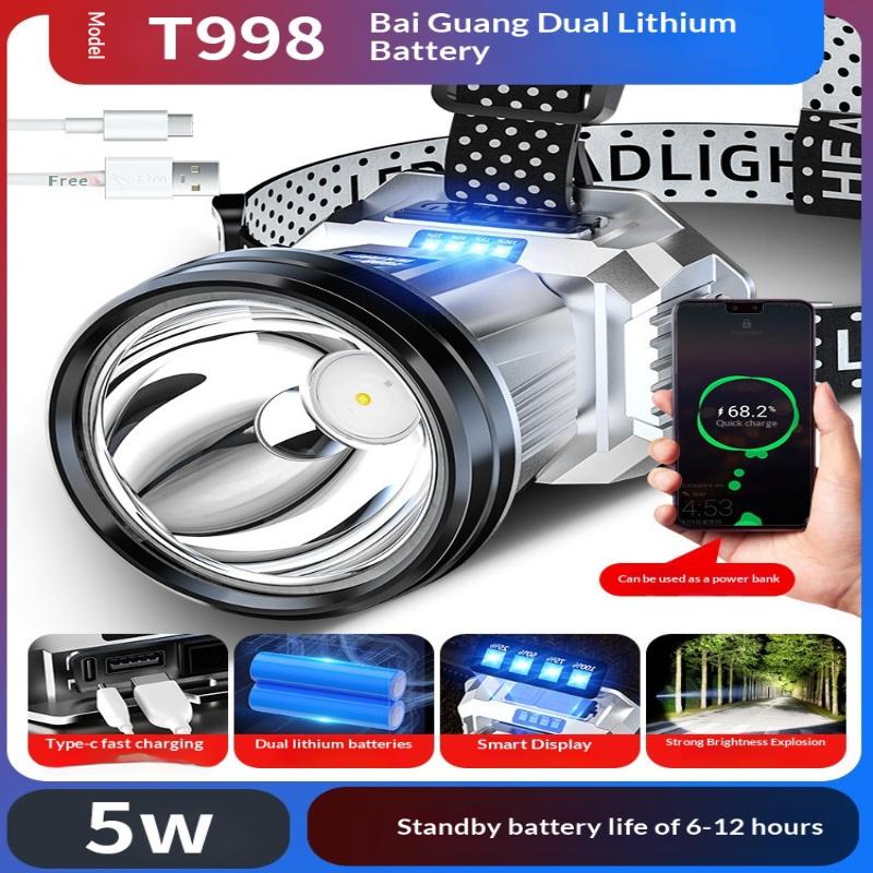 Super Bright Led Sensor Headlamp Usb Rechargeable Headlight Front Led Head Light With Built-In Battery Camping Fishing Lantern