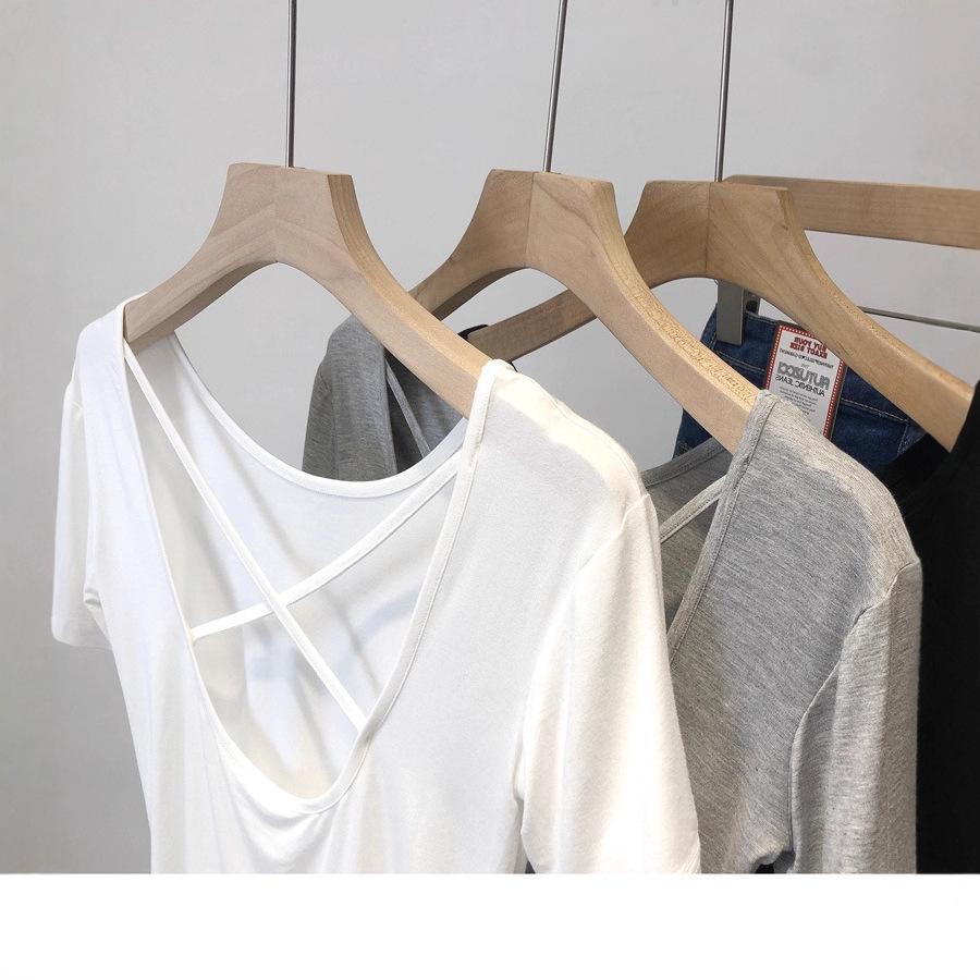 2025 Summer Korean Slim Fit Cross Back Short Sleeve T-shirt for Women