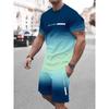 Codzienny Zestaw Sportowy Oddychający Outdoorowy Codzienny Męski Zestaw T-shirtu i Spodenek Bermuda Letni Strój z Nadrukiem 3D Męski Dorosły