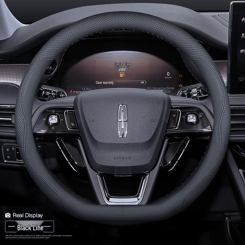 Premium Genuine Leather Steering Wheel Cover for Lincoln Z, Corsair, Navigator, MKC, MKZ, Nautilus – All-Season Protection.