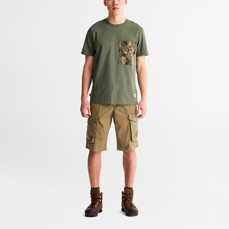 Timberland Camouflage Pocket Slim Fit Short Sleeve T-Shirt Men Tops Military-Green A61M1-A58