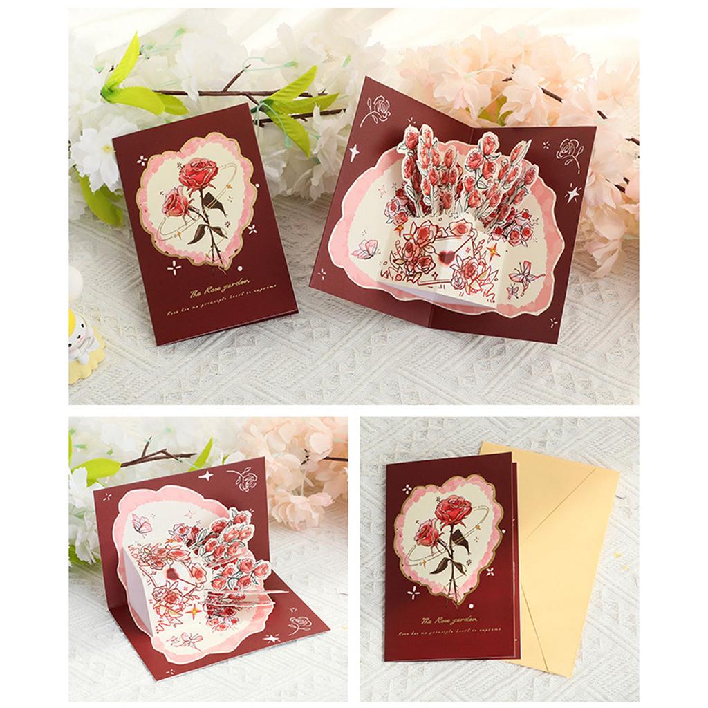 Paper Popup Cards Rose Flower 3D Popup Greetings Card Birthday Cards Wedding Valentines Day Mother Day Cards for Mom
